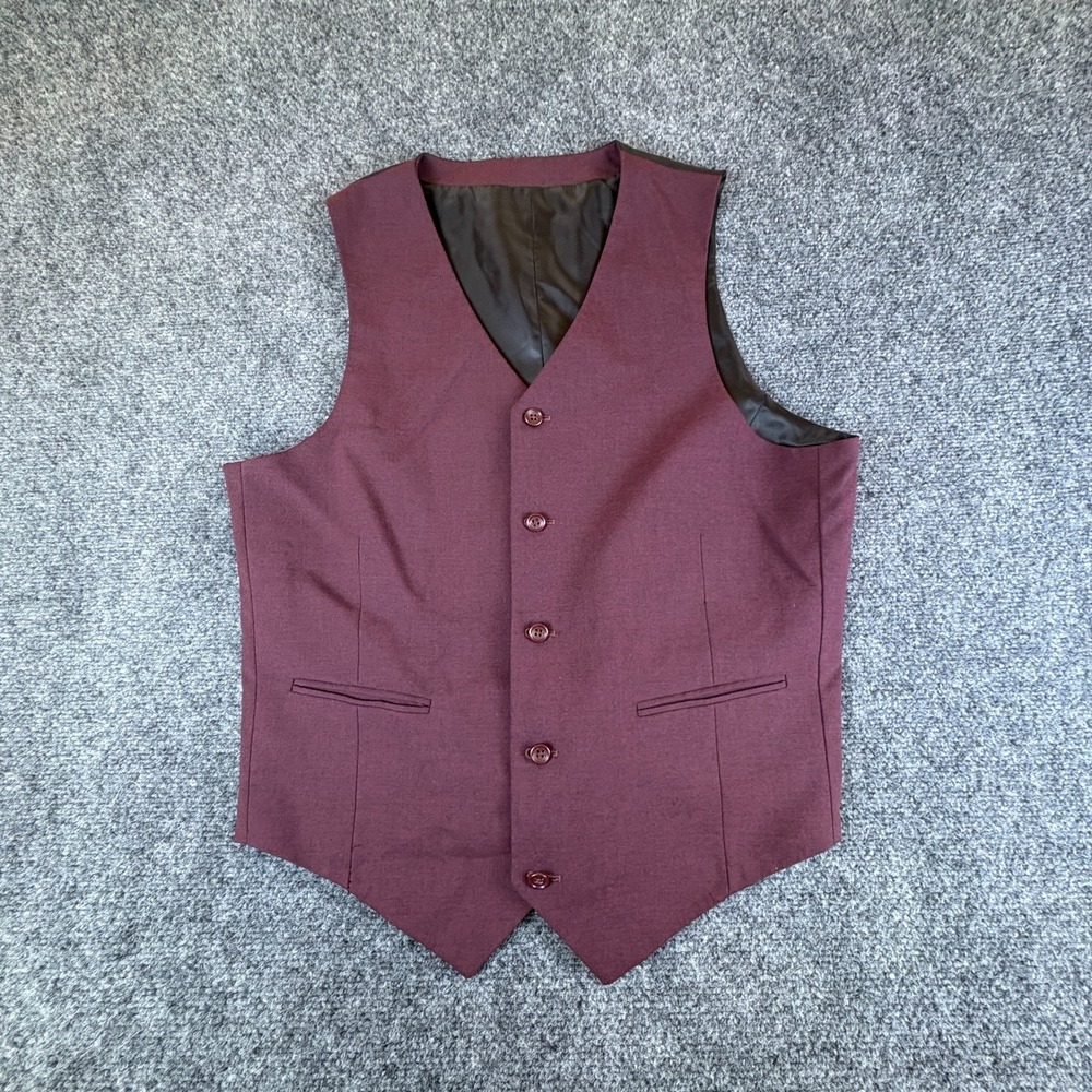 ASOS Suit Vest Men's 40 Burgundy Single Breasted Formal Business Office Wear